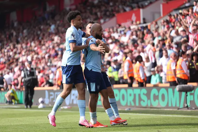 Bryan Mbeumo of Brentford celebrates scoring