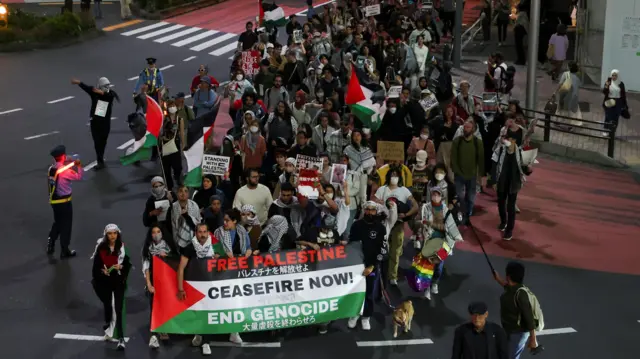 Supporters of Palestine have been holding a protest march in Tokyo, Japan