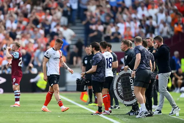 Ross Barkley of Luton Town walks off the pitch