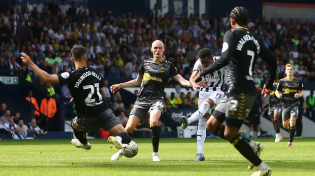 West Brom's Grady Diangana shoots at goal