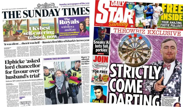 The Sunday Times and Daily Star front pages on 12 May