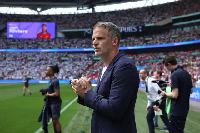 Robert Vilahamn, Manager of Tottenham Hotspur, looks on prior to the Adobe Women's FA Cup Final match between Manchester United and Tottenham Hotspur