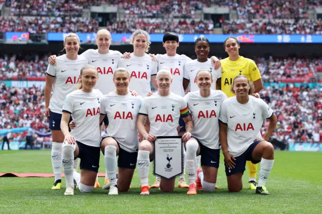 Players of Tottenham Hotspur pose for a team photograph prior to the Adobe Women's FA Cup Final match between Manchester United and Tottenham Hotspur