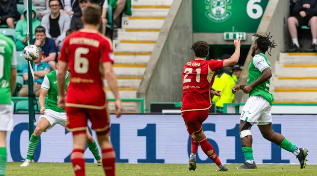 Dante Polvara scores for Aberdeen against Hibernian