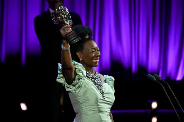 Baroness Floella Benjamin accepts the Bafta fellowship award