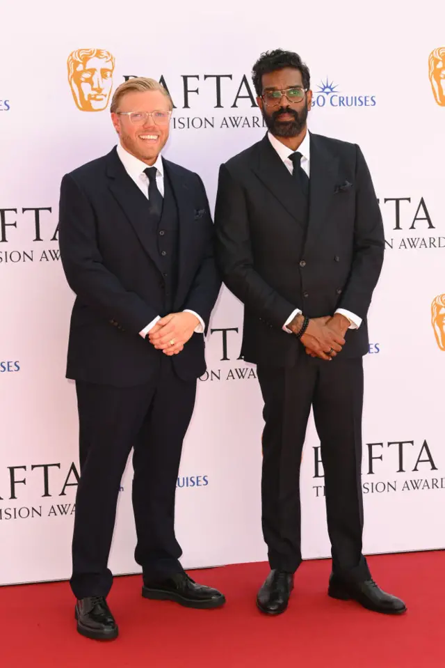 Hosts for the evening, Rob Beckett and Romesh Ranganathan, pose on the red carpet for pictures