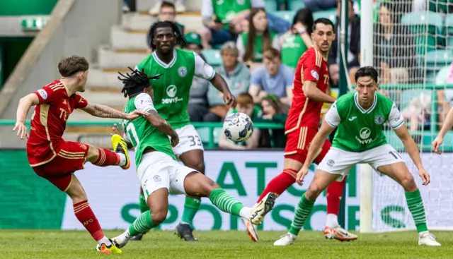 Leighton Clarkson scores for Aberdeen against Hibernian