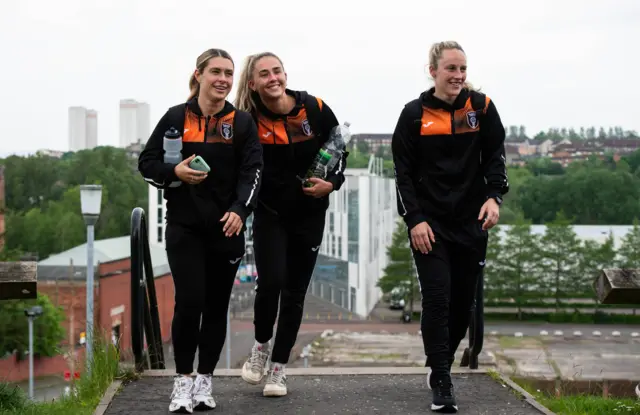 Glasgow City players arrive at Petershill