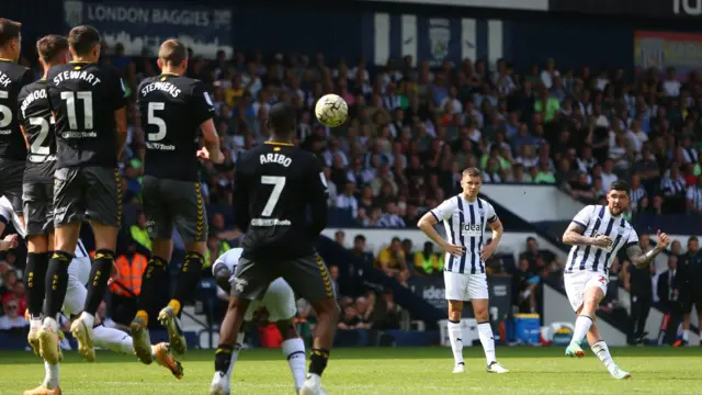 Alex Mowatt's free-kick goes over the bar