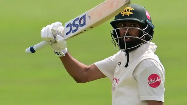 Haseeb Hameed celebrates a double century for Nottinghamshire