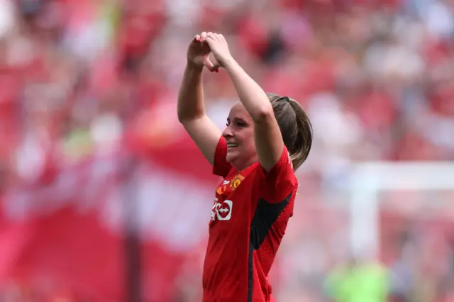 Ella Toone of Manchester United celebrates scoring her team's first goal during the Adobe Women's FA Cup Final match between Manchester United and Tottenham Hotspur