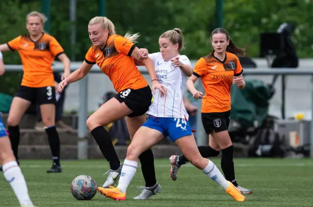 Glasgow City's Carlee Giammona (L) and Rangers' Olivia McLoughlin in action during a Scottish Women's Premier League match between Glasgow City and Rangers