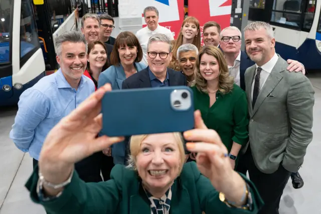 Keir Starmer takes a selfie with the newly-elected Labour mayors