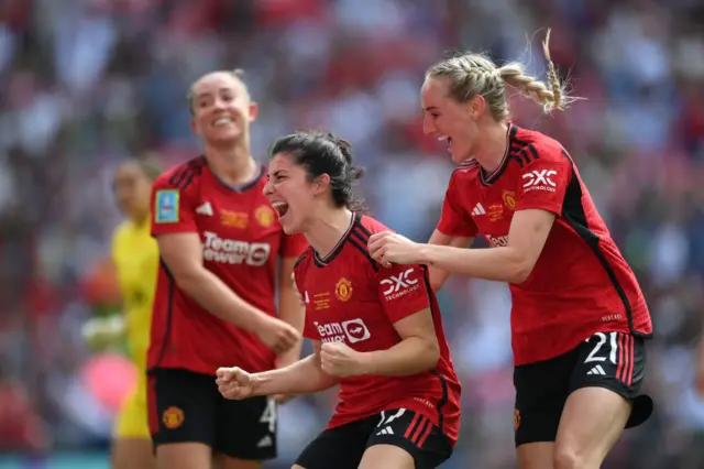 Lucia Garcia celebrates scoring in the FA Cup final