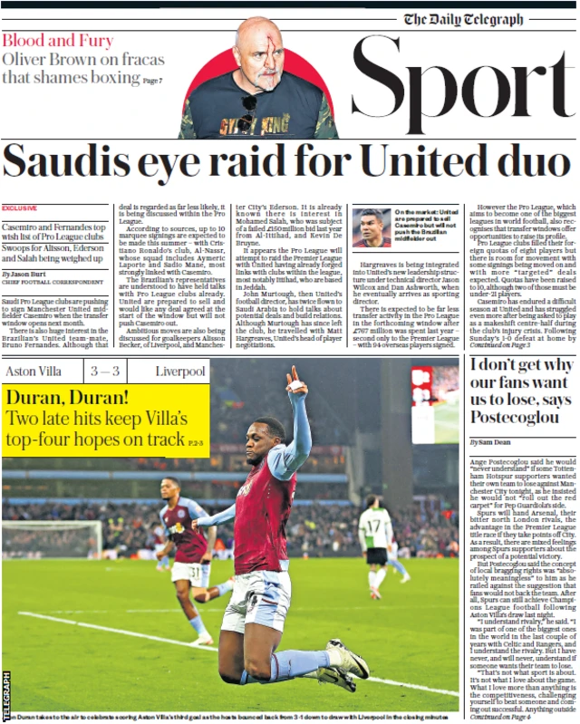 Telegraph's main sport page