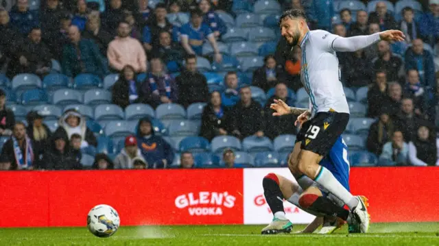 Ross McCausland pokes in a goal for Rangers