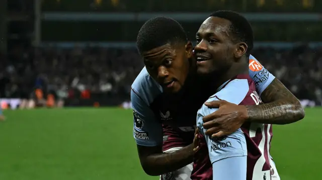 Jhon Duran celebrates scoring for Aston Villa against Liverpool