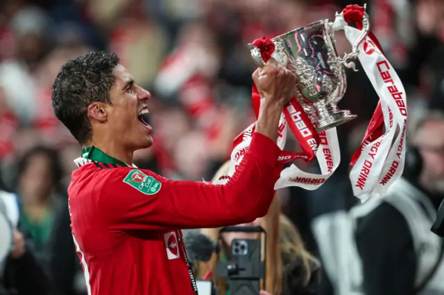 Raphael Varane with the 2023 Carabao Cup