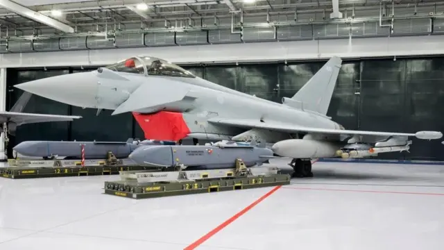 The UK's Royal Air Force arms its Eurofighter Typhoon jets with Storm Shadow missiles