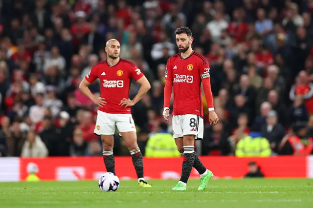 Bruno Fernandes of Manchester United dejected after conceding the equaliser