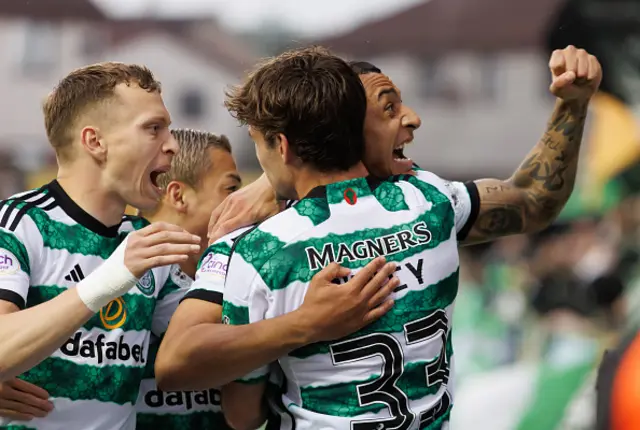 Adam Idah of Celtic celebrates his goal