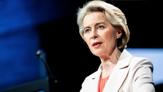 European Commission President Ursula von der Leyen speaks during the Copenhagen Democracy Summit, in Copenhagen, Denmark, 14 May 2024.