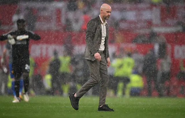 Erik ten Hag, Manager of Manchester United, leaves the field