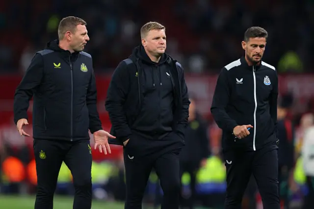 Eddie Howe the manager of Newcastle United looks on a