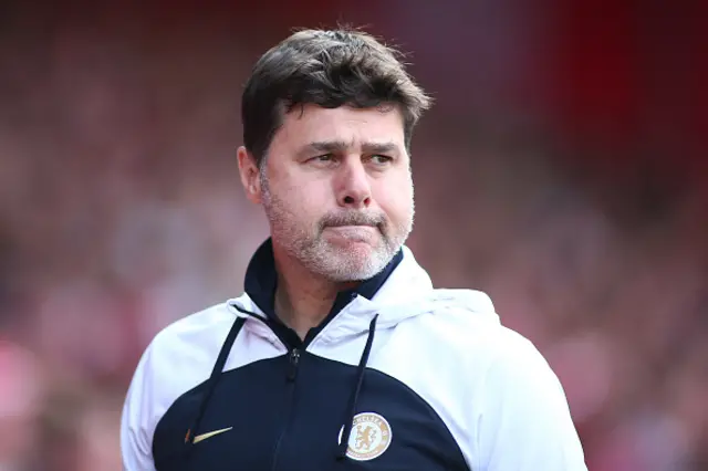 Chelsea manager Mauricio Pochettino looks on