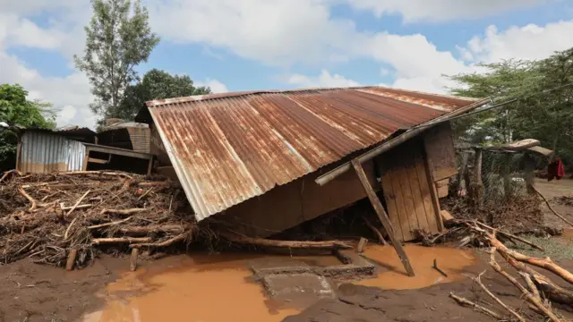 Damaged houses after flash floods in Mai Mahiu, in the Rift Valley region of Naivasha, Kenya, 30 April 2024