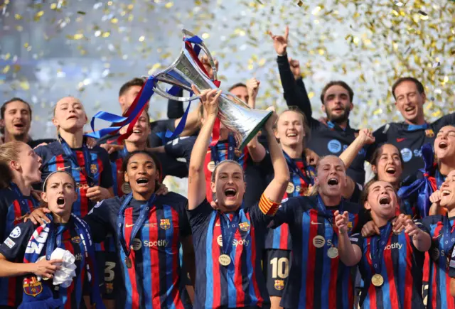 Barcelona women lift Women's Champions League trophy