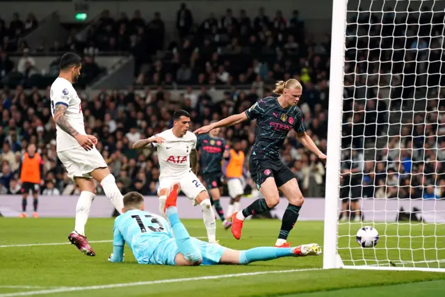 Erling Haaland scores his first goal against Tottenham