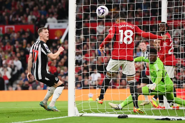 Casemiro of Manchester United heads the ball off the line