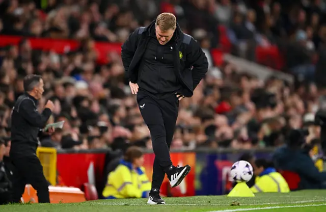 Eddie Howe, Manager of Newcastle United, reacts after a missed chance