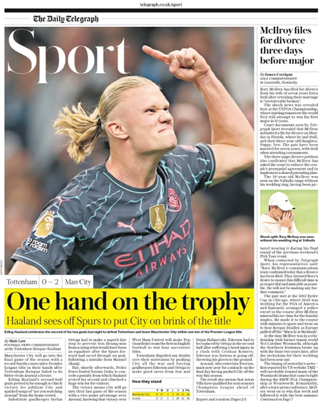 Main sport page of the Daily Telegraph on 15 May 2024