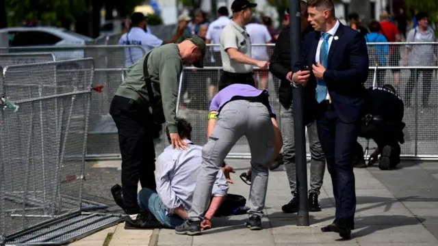 A person is detained after shooting incident of Slovak PM Robert Fico, after a Slovak government meeting in Handlova, Slovakia