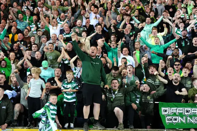 Celtic fans celebrate after clinching the Scottish Premiership title