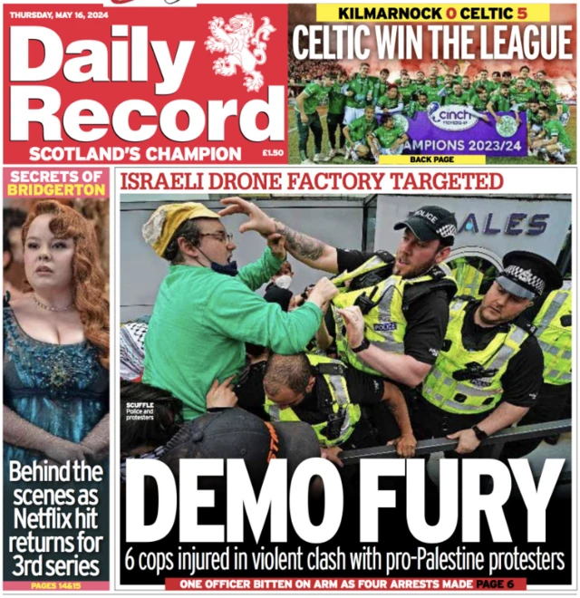 Front page of the Daily Record on 16 May 2024