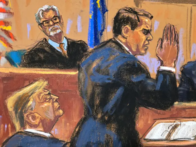 Trump trial on 16 May sketch