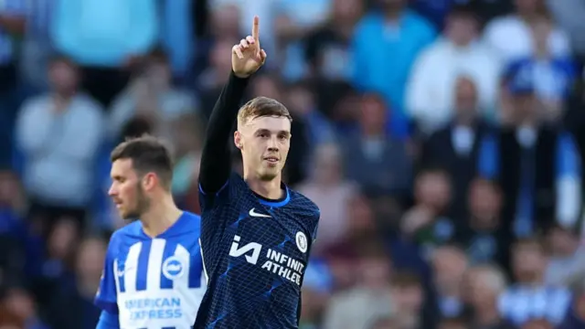 Chelsea's Cole Palmer celebrates scoring at Brighton