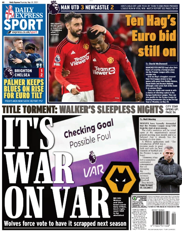 Back page of the Daily Express on 16 May 2024