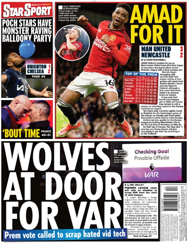 Back page of the Daily Star on 16 May 2024