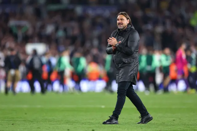 Daniel Farke celebrates Leeds' win over Norwich