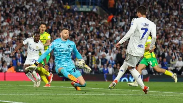 Angus Gunn saves from Joel Piroe