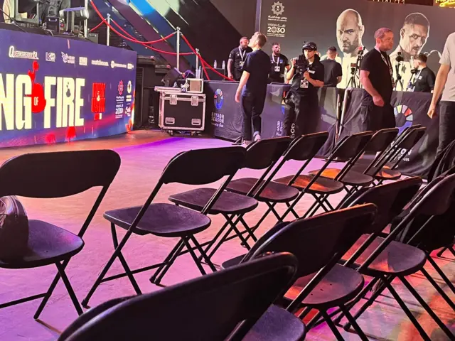 Row of empty seats at the Tyson Fury v Oleksandr Usyk news conference