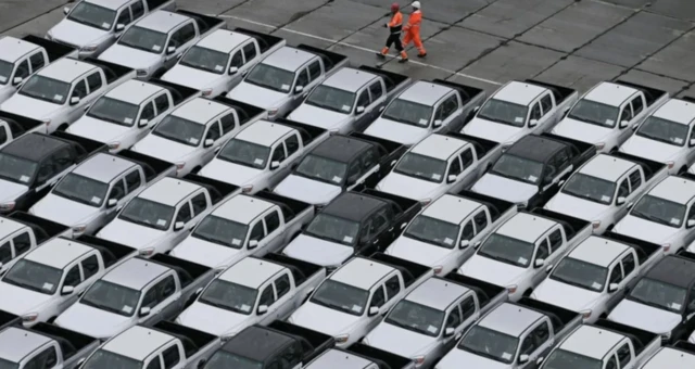 China-made cars lined up in Russia's Vladivostok