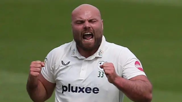 Joe Leach celebrates taking wicket