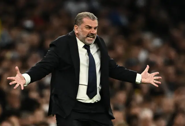 Tottenham Hotspur manager Ange Postecoglou looking frustrated