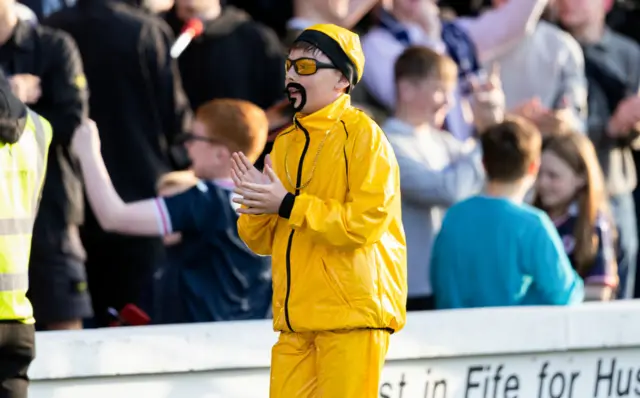 A young Raith fan dressed as Ali-G during a cinch Premiership Play-Off Semi-Final 2nd Leg match between Raith Rovers and Partick Thistle at Starks Park, on May 17, 2024, in Kirkcaldy, Scotland.