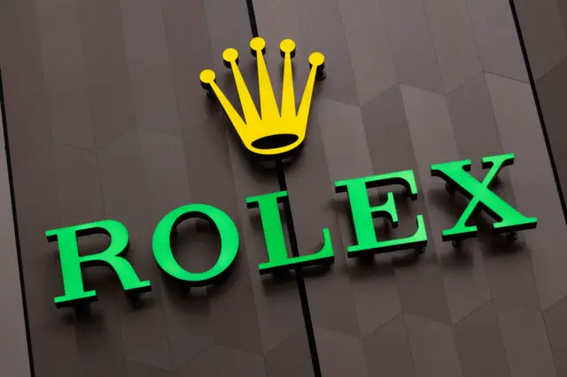 Sign for the luxury watch brand Rolex in the window of their shop on Bond Street on 6th May 2024 in London, United Kingdom.